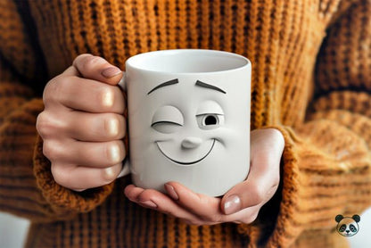 Winking Cartoon Face 3D Mug