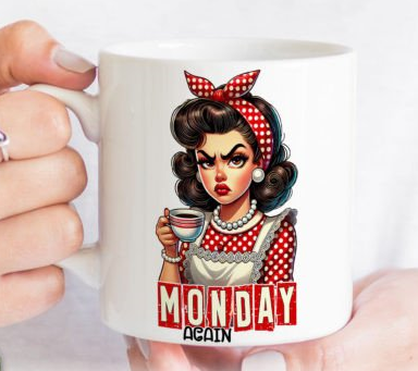 Sarcastic Coffee Mug Sublimation, Retro Hand Monday