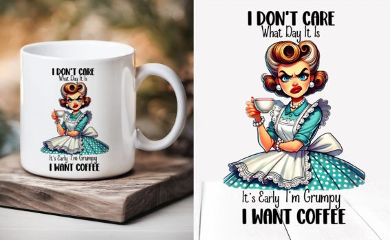 Sarcastic Coffee Mug , Retro Housewife Mug  I don't Care