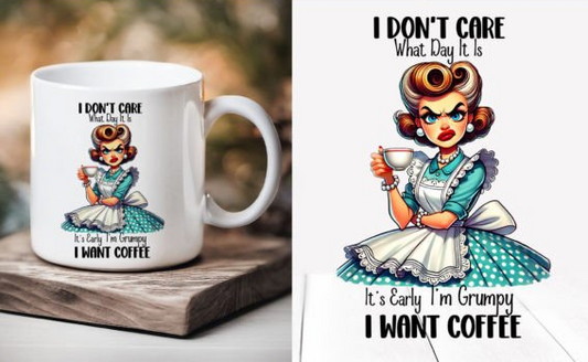 Sarcastic Coffee Mug , Retro Housewife Mug  I don't Care