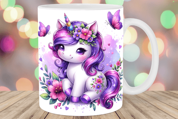 Baby Unicorn Purple Butterflies Mug