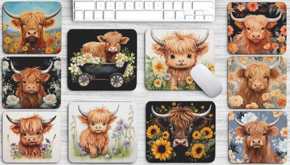 Cute Highland Cow Mouse Pad 17 Pattern Office Gift