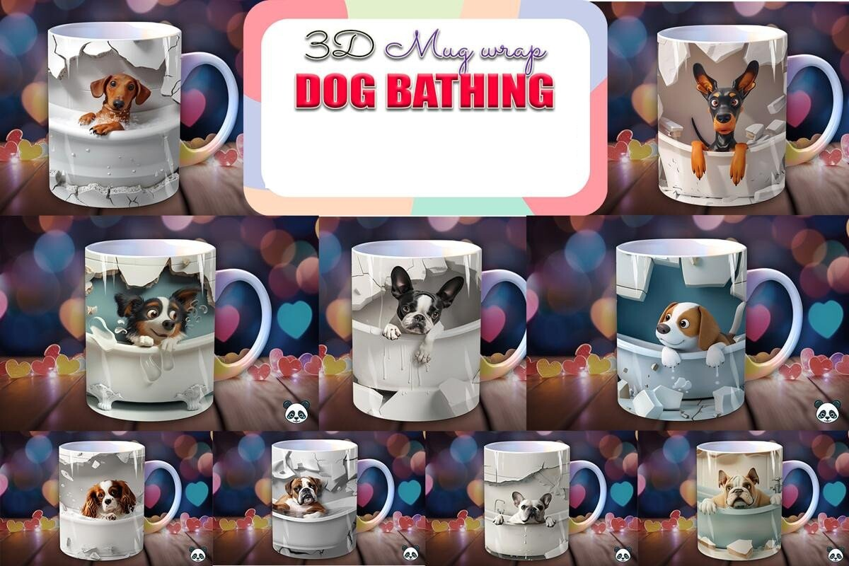 Dogs Bathing 3D Mug Novelty Gift Xmas Idea for pet lovers him or her