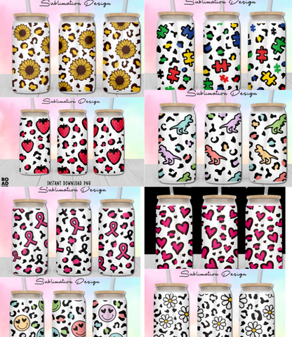 13oz Frosted Glass Tumbler - Kids and Summer Holliday design gifts 12 patterns
