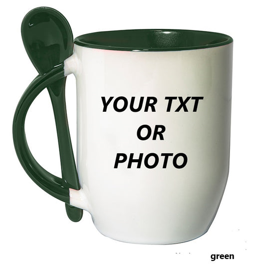 Personalised  Mug Two Tone Mug With Spoon GREEN