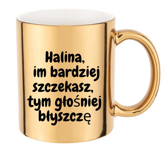 ✨ Złoty kubek 11 oz z zabawnym polskim napisem ✨