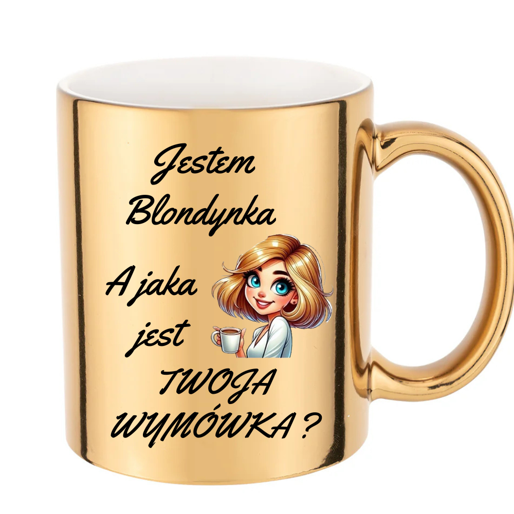 ✨ Złoty kubek 11 oz z zabawnym polskim napisem ✨