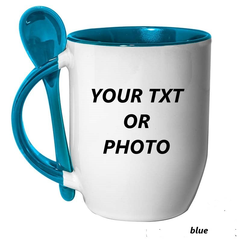 Personalised  Mug Two Tone Mug With Spoon LIGTH BLUE