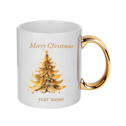 Personalised Christmas Mug tea Lover Ceramic Gold And Silver Handle