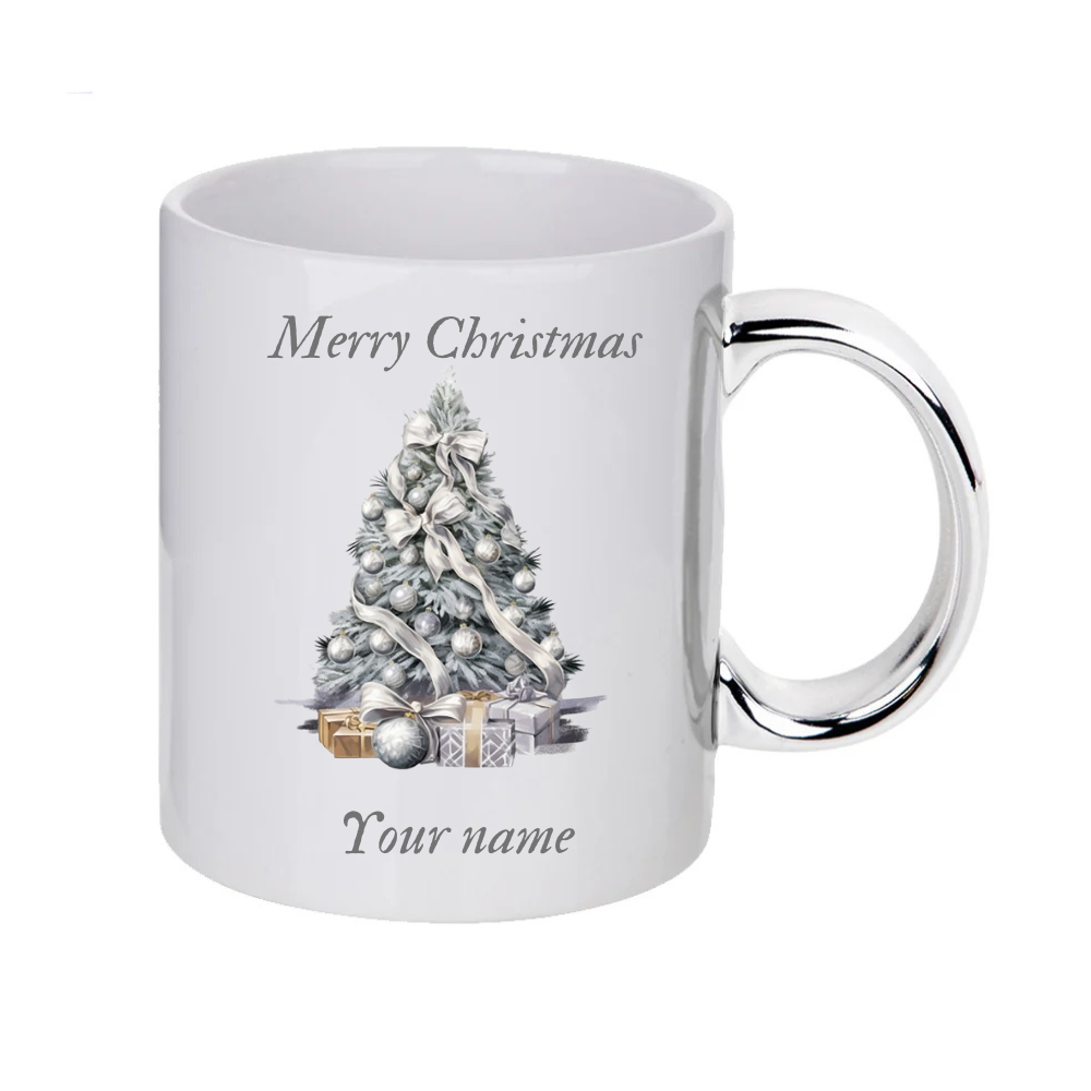 Personalised Christmas Mug tea Lover Ceramic Gold And Silver Handle