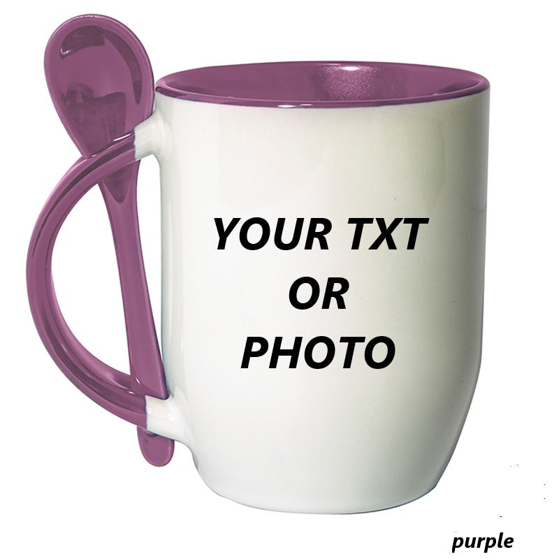 Personalised  Mug Two Tone Mug With Spoon PURPLE