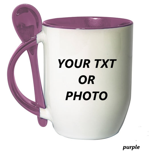 Personalised  Mug Two Tone Mug With Spoon PURPLE