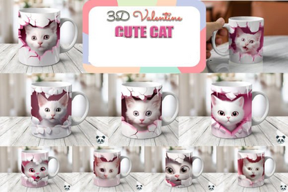 Pink Cat 3D Sublimation Mug - Perfect Gift for Cat Lovers