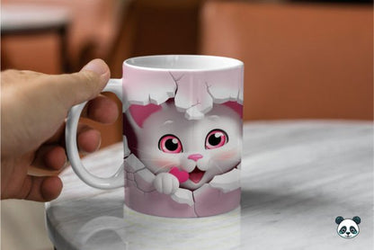 Pink Cat 3D Sublimation Mug - Perfect Gift for Cat Lovers