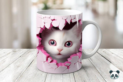 Pink Cat 3D Sublimation Mug - Perfect Gift for Cat Lovers