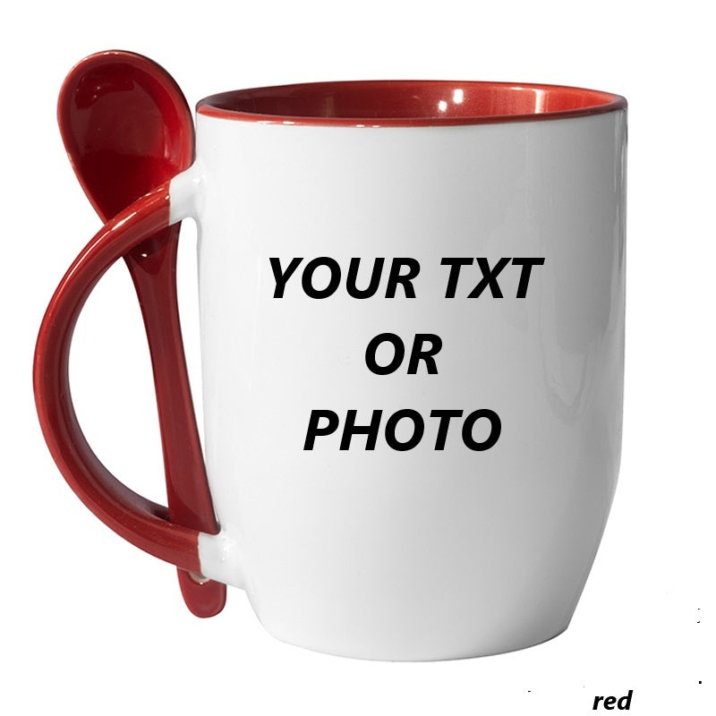 Personalised  Mug Two Tone Mug With Spoon RED