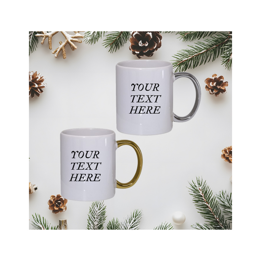 Personalised Christmas Mug tea Lover Ceramic Gold And Silver Handle.