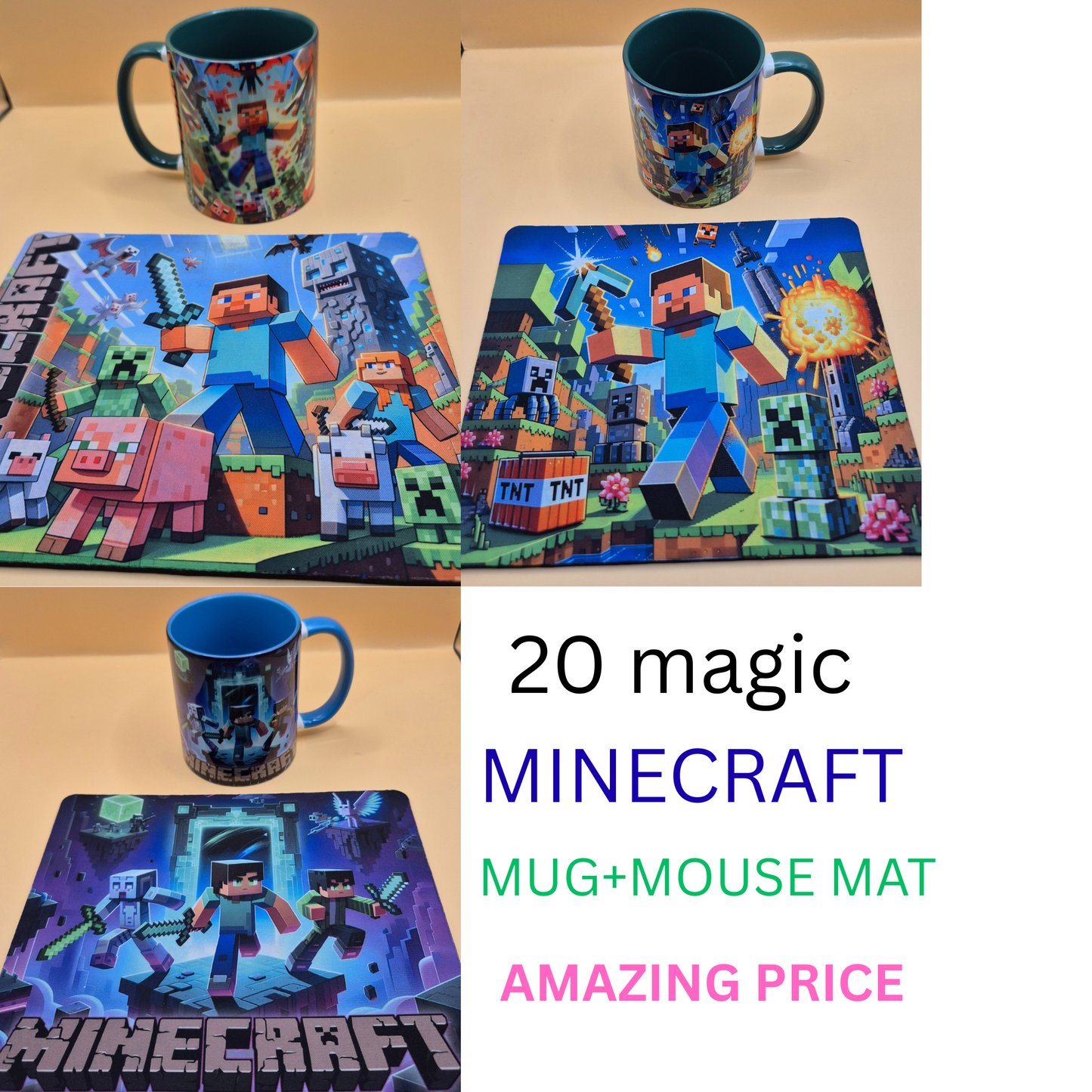 🟩 Minecraft Mug & Mouse Pad Set – Unleash Your Inner Crafter! 🟩