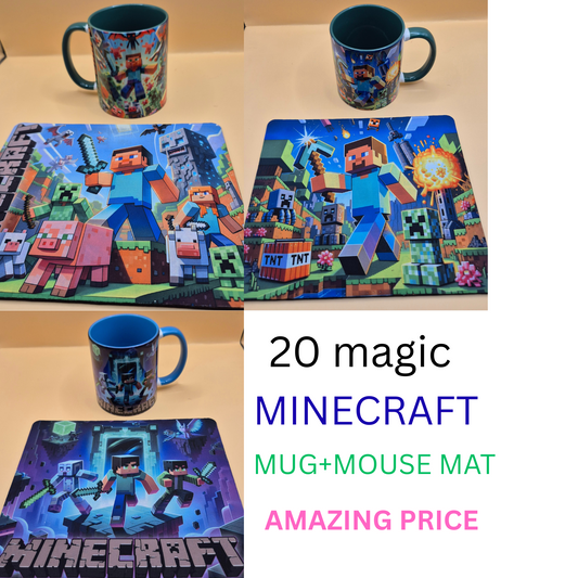 🟩 Minecraft Mug & Mouse Pad Set – Unleash Your Inner Crafter! 🟩