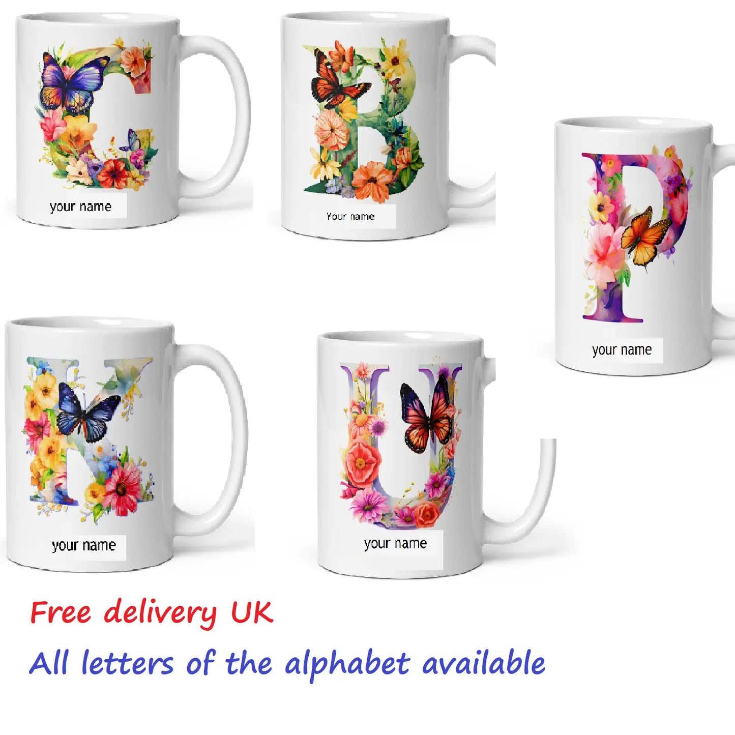 Personalised Beautiful Butterflies & Flowers Novelty Gift Fine Bone Mug