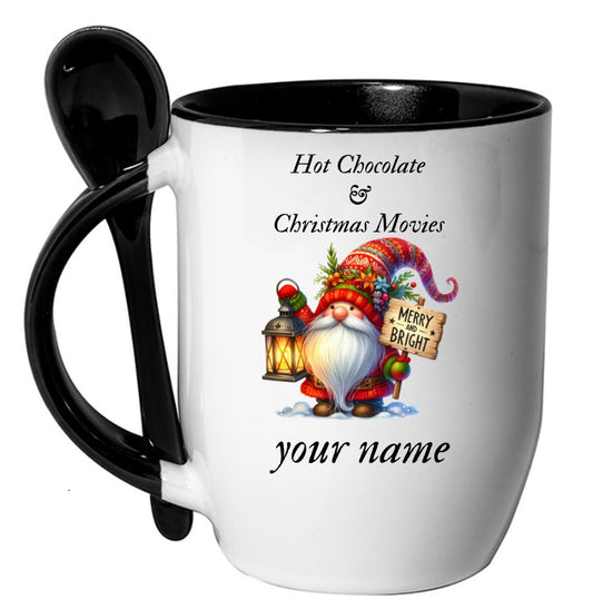 Personalised Christmas Mug Two Tone Mug With Spoon black for Hot Chocolate