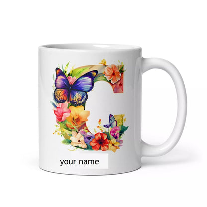 Personalised Beautiful Butterflies & Flowers Novelty Gift Fine Bone Mug