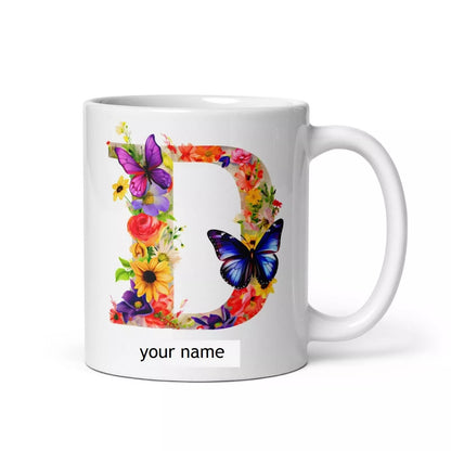 Personalised Beautiful Butterflies & Flowers Novelty Gift Fine Bone Mug