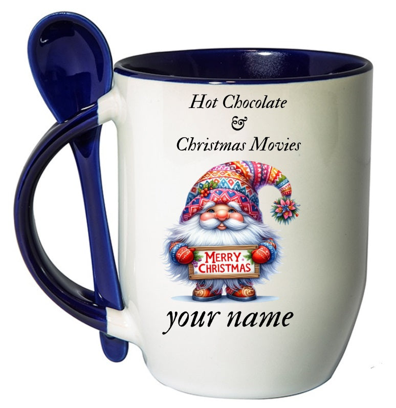 Personalised Christmas Mug Two Tone Mug With Spoon dark blue for Hot Chocolate