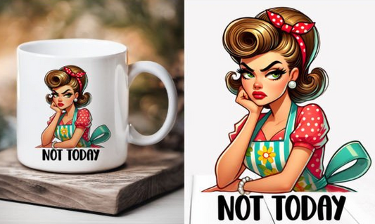 Sarcastic Coffee Mug , Retro Housewife Mug  Not Today