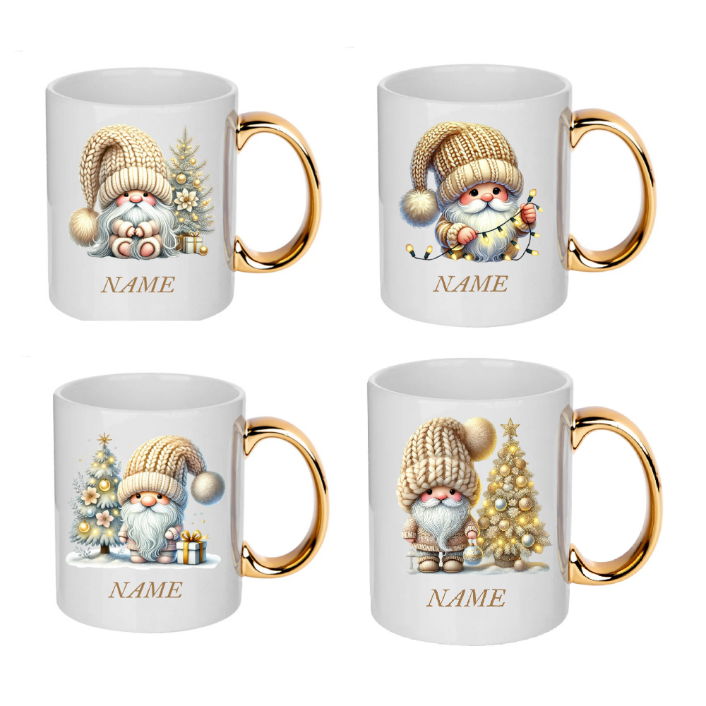 Personalised Gold Christmas Gnomes Clipart Mug/christmas gift - 14 patterns