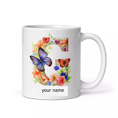 Personalised Beautiful Butterflies & Flowers Novelty Gift Fine Bone Mug