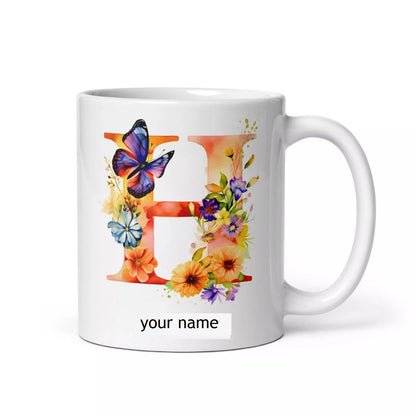 Personalised Beautiful Butterflies & Flowers Novelty Gift Fine Bone Mug