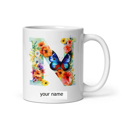 Personalised Beautiful Butterflies & Flowers Novelty Gift Fine Bone Mug