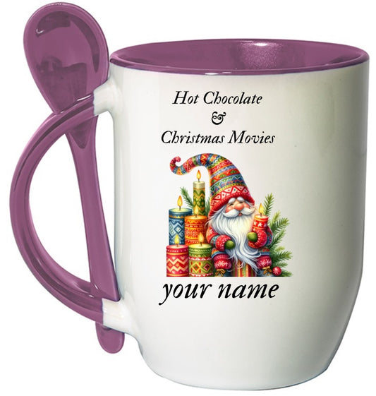 Personalised Christmas Mug Two Tone Mug With Spoon purple for Hot Chocolate