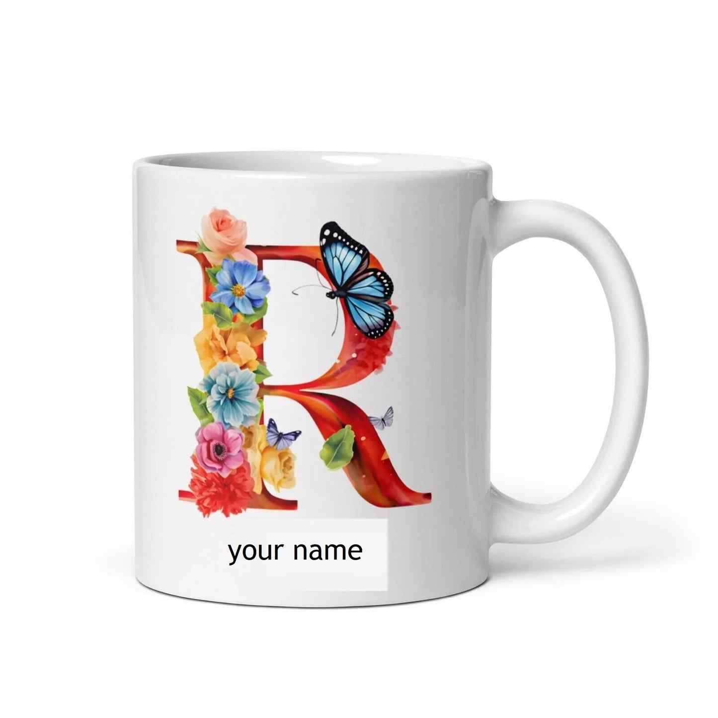 Personalised Beautiful Butterflies & Flowers Novelty Gift Fine Bone Mug