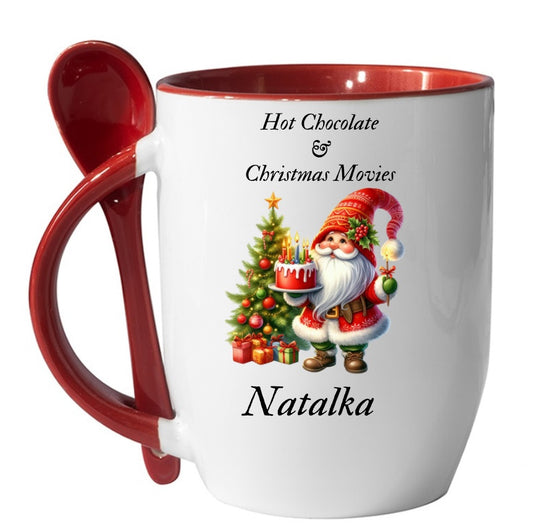 Personalised Christmas Mug Two Tone Mug With Spoon red for Hot Chocolate