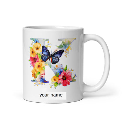 Personalised Beautiful Butterflies & Flowers Novelty Gift Fine Bone Mug