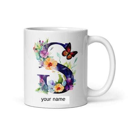 Personalised Beautiful Butterflies & Flowers Novelty Gift Fine Bone Mug