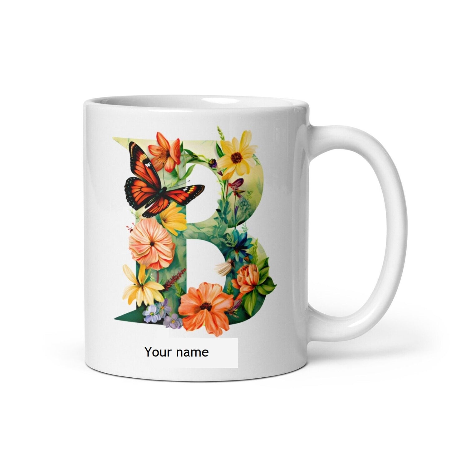 Personalised Beautiful Butterflies & Flowers Novelty Gift Fine Bone Mug