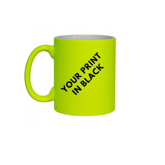 PERSONALISED Neon YELLOW  11OZ Ceramic Coffee Mug Fluorescent Matt Tea Cup - ANY TXT