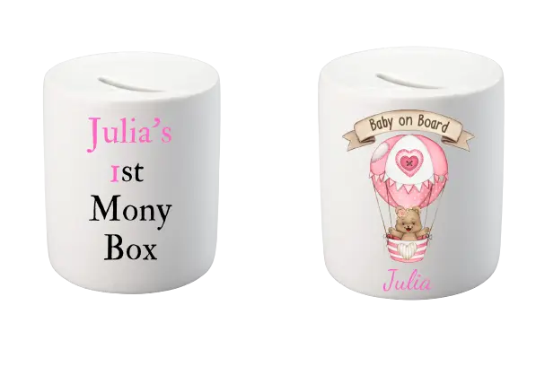 Personalised Money Box Piggy Bank New Baby Girl Gift Christening 1st Birthday