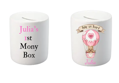 Personalised Money Box Piggy Bank New Baby Girl Gift Christening 1st Birthday