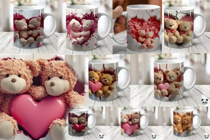 Teddy Bear Couple 3D Mug Novelty Gift Xmas Ide , Birthday