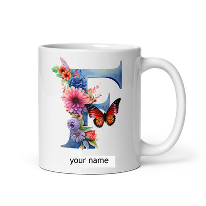 Personalised Beautiful Butterflies & Flowers Novelty Gift Fine Bone Mug