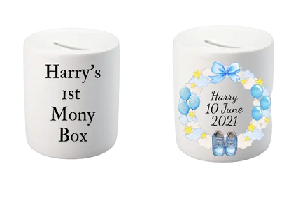 Personalised Money Box Piggy Bank New Baby Girl Gift Christening 1st Birthday