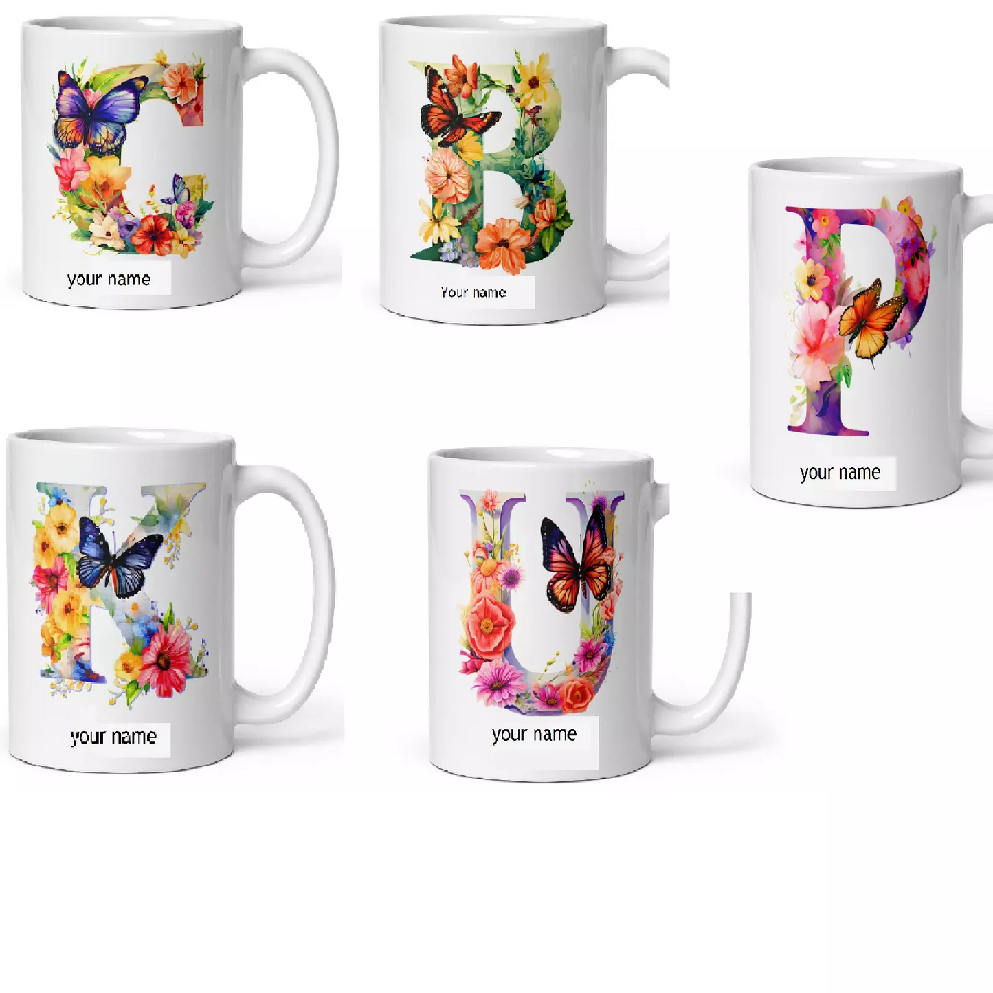 Personalised Beautiful Butterflies & Flowers Novelty Gift Fine Bone Mug