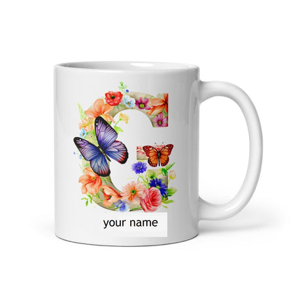 Personalised Beautiful Butterflies & Flowers Novelty Gift Fine Bone Mug