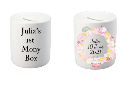 Personalised Money Box Piggy Bank New Baby Girl Gift Christening 1st Birthday