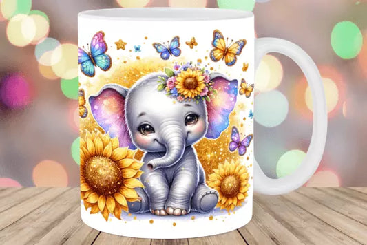 Baby Elephant Butterflies Mug