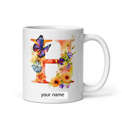 Personalised Beautiful Butterflies & Flowers Novelty Gift Fine Bone Mug